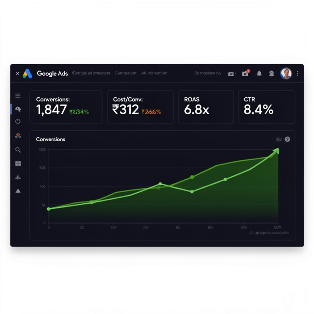 Google Ads Dashboard screenshot showing 6.8x ROAS